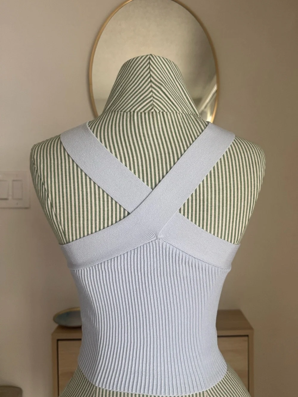 Babaton Light Blue Ribbed Tank Top with Cross Strap - Picture 2 of 4